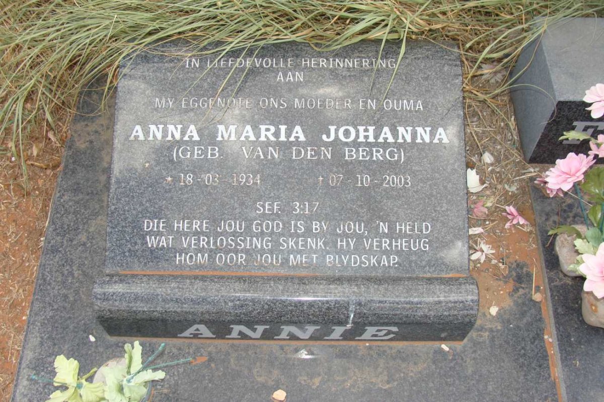 FOURIE Anna Maria Johanna nee VAN DEN BERG 1934-2003