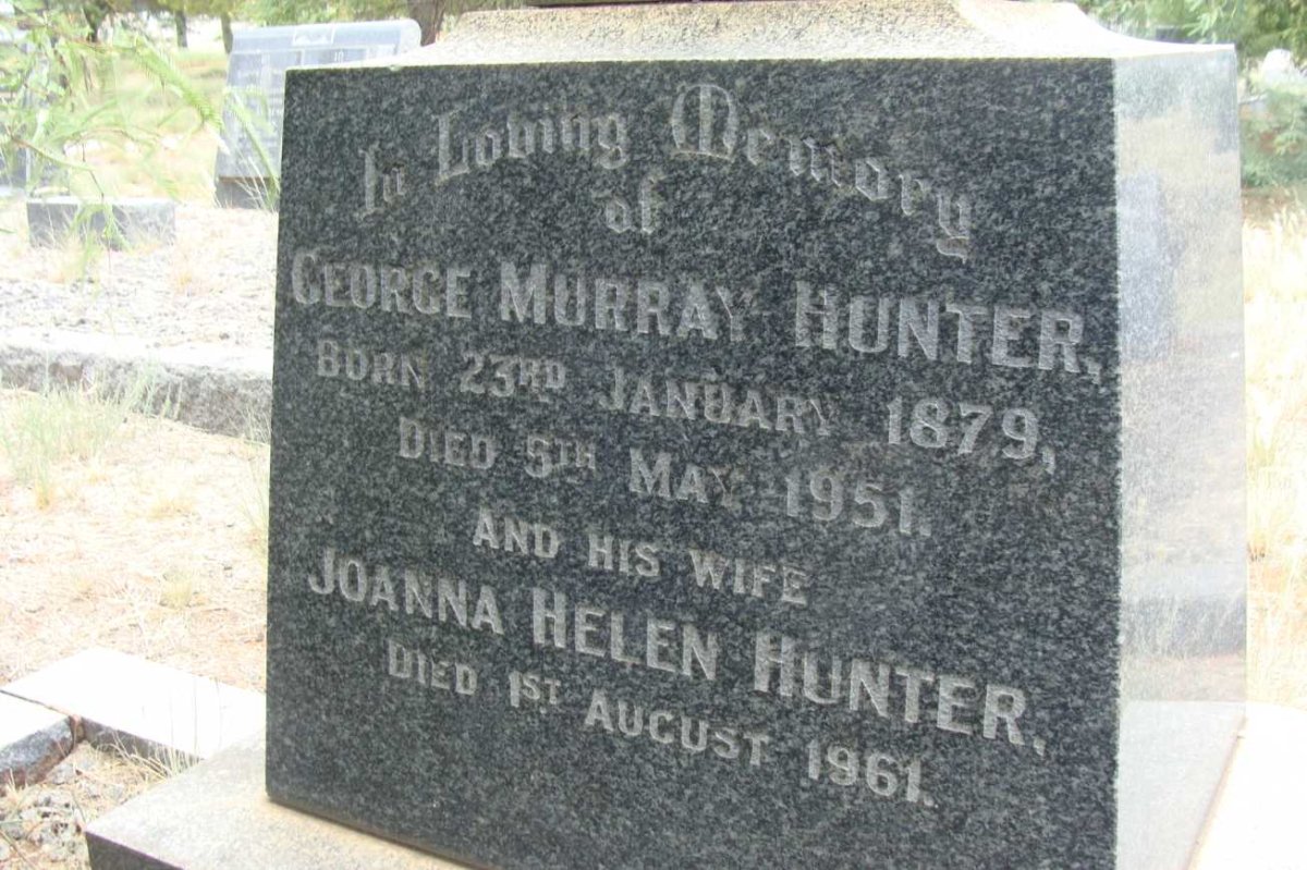 HUNTER George Murray 1879-1951 &amp; Joanne Helen -1961