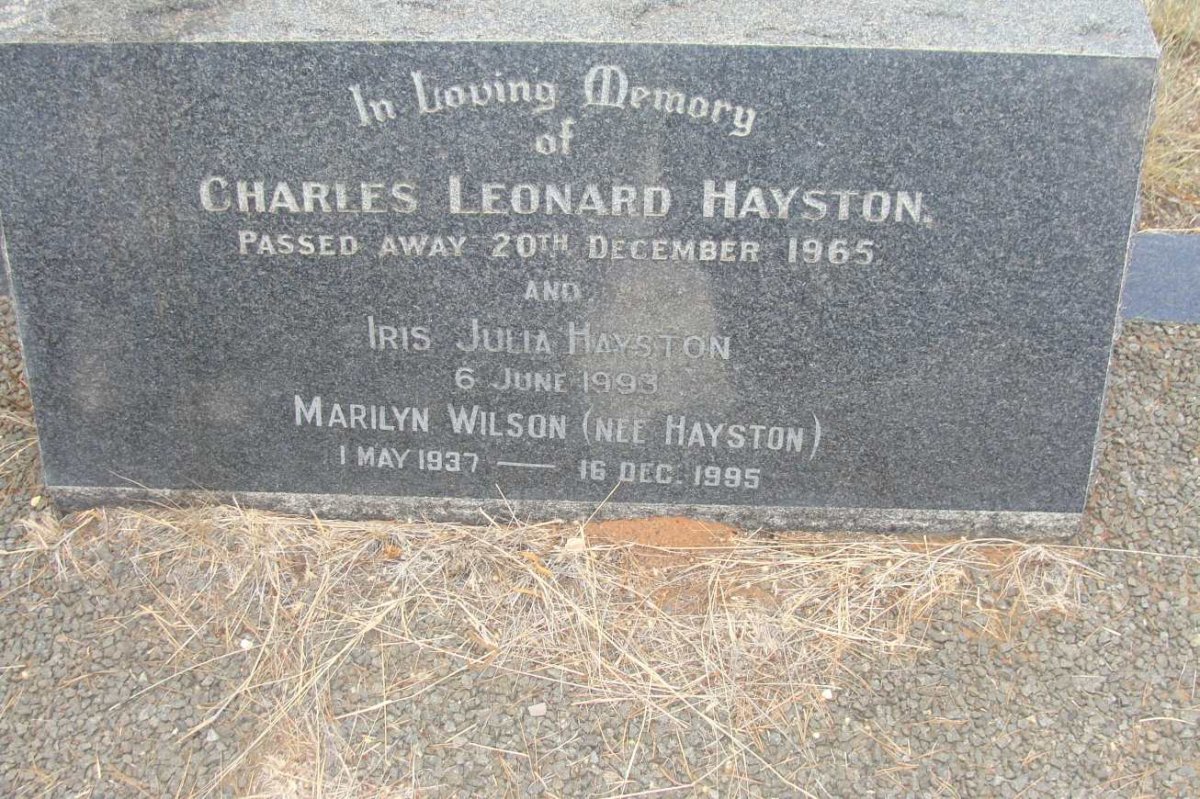 HAYSTON Charles Leonard -1965 &amp; Iris Julia -1993 :: WILSON Marilyn nee HAYSTON 1937-1995