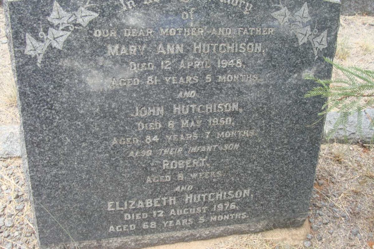 HUTCHISON John -1950 &amp; Mary Ann -1948 :: HUTCHISON Robert :: HUTCHISON Elizabeth -1976