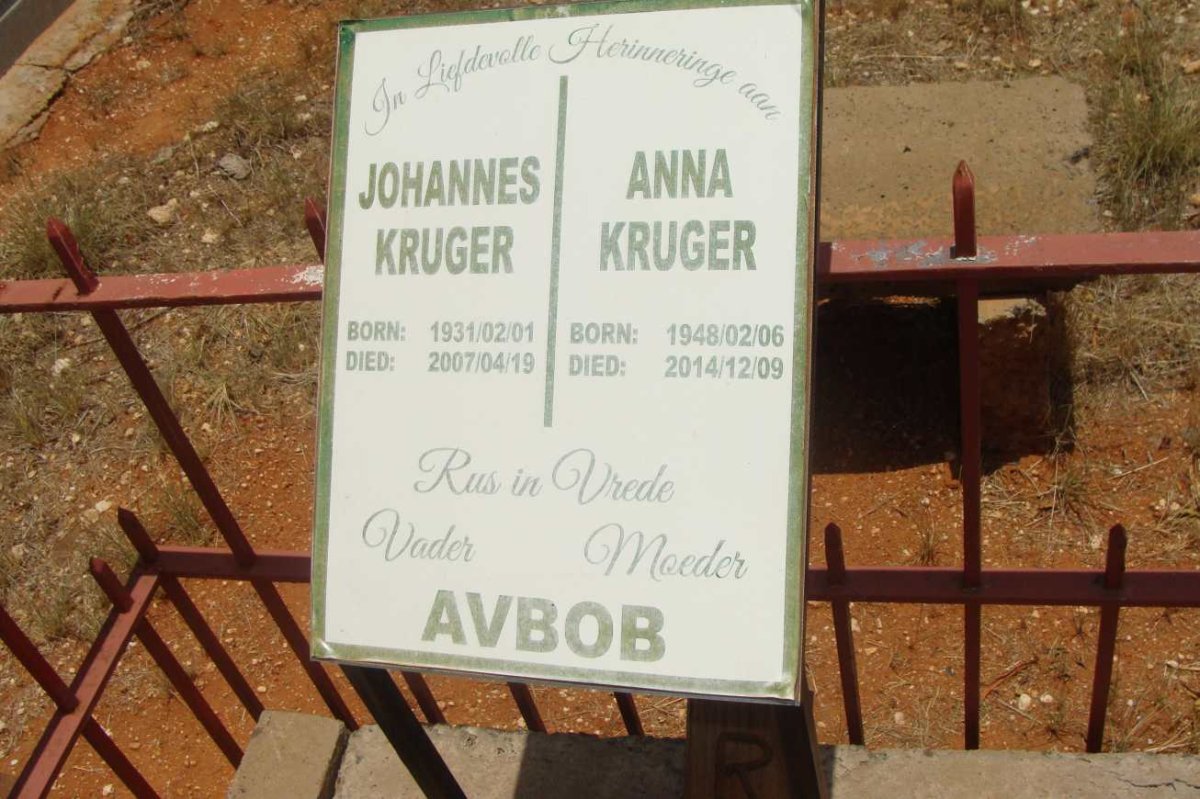 KRUGER Johannes 1931-2007 &amp; Anna 1948-2014