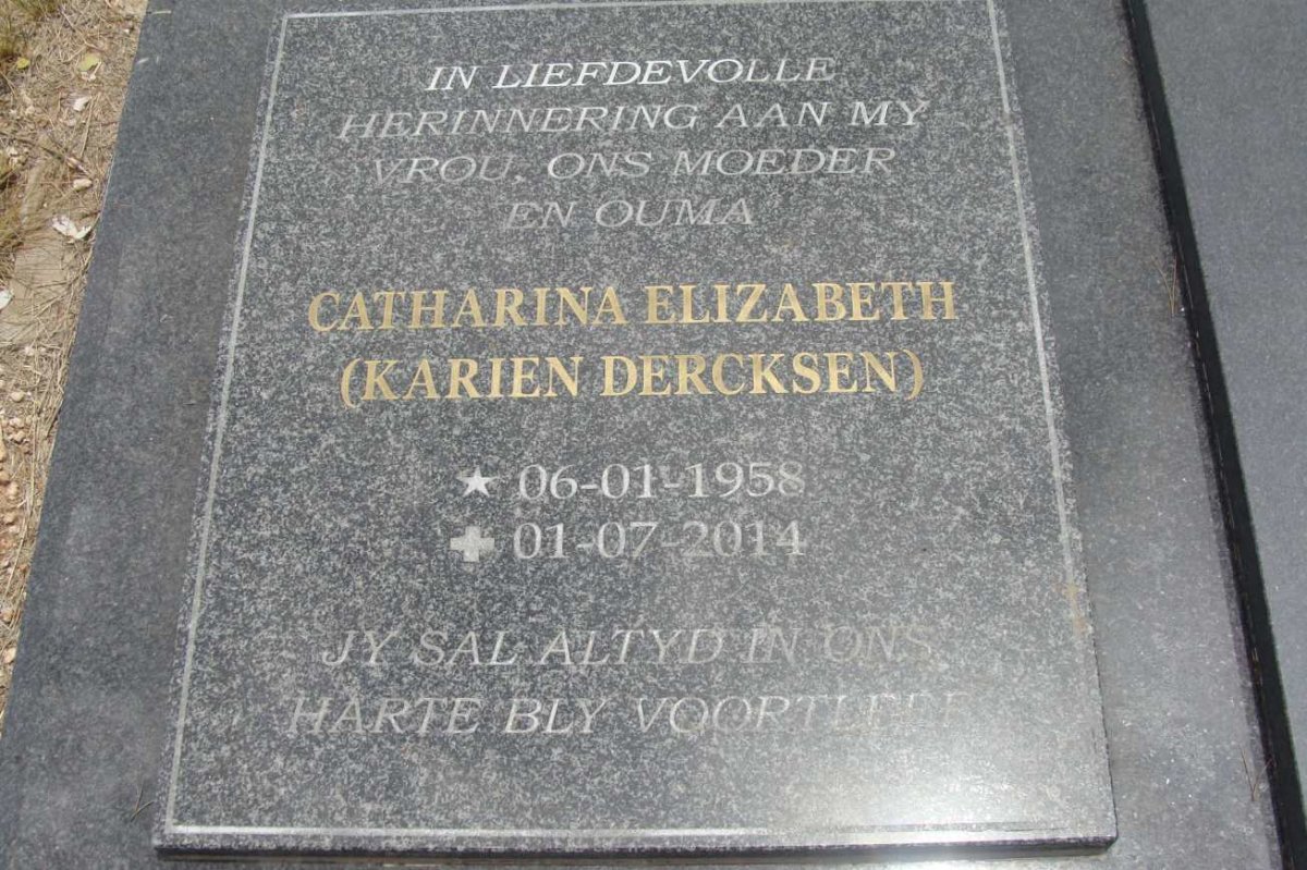 KOEN Catharina Elizabeth nee DERCKSEN 1958-2014