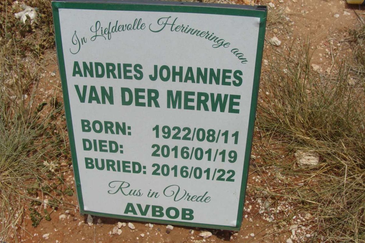 MERWE Andries Johannes, van der 1922-2016
