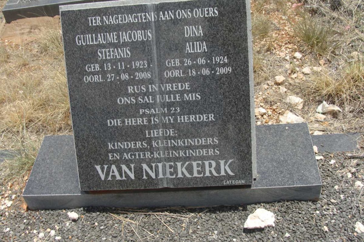 NIEKERK Guillaume Jacobus Stefanis, van 1923-2008 &amp; Dina Alida 1924-2009
