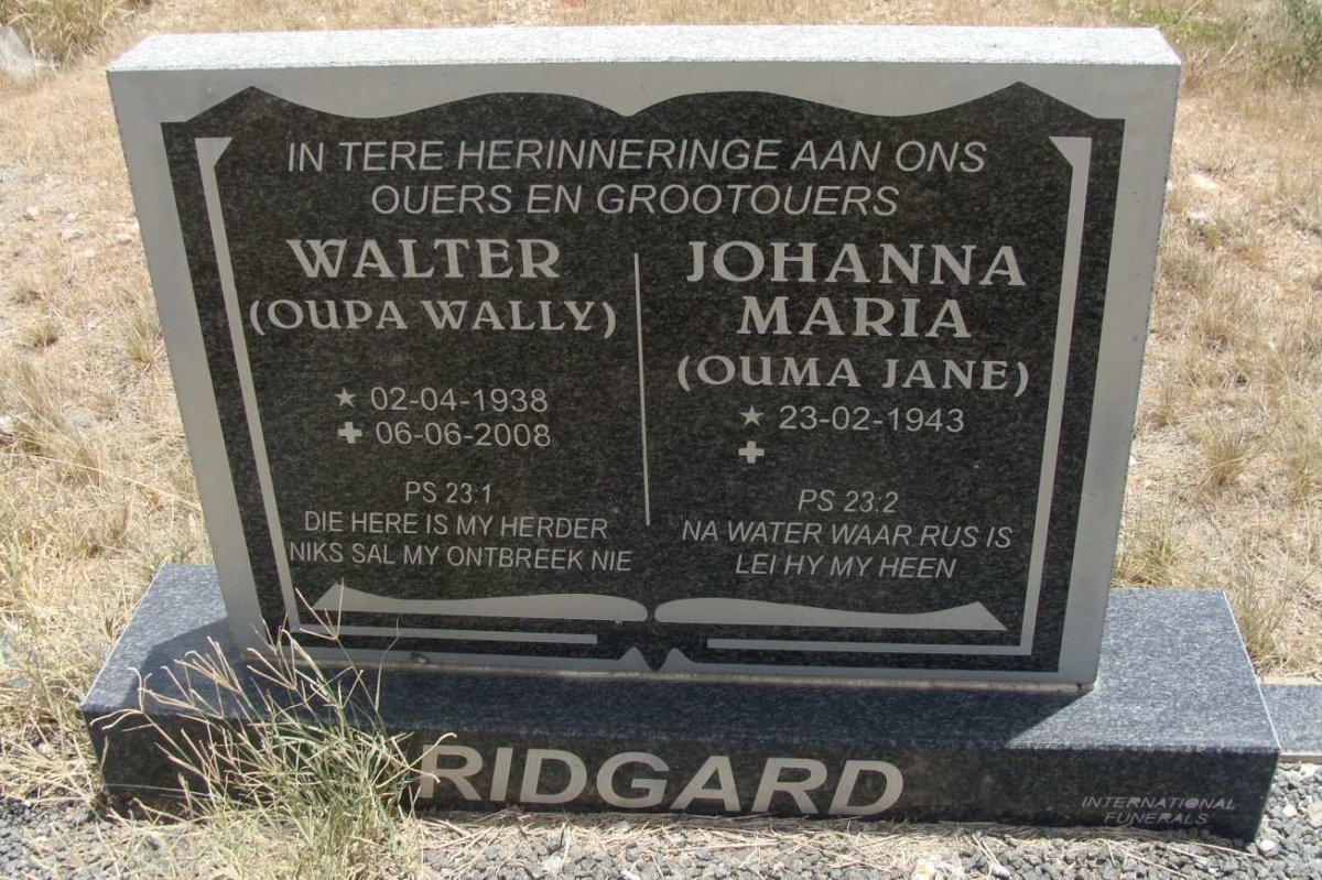 RIDGARD Walter 1938-2008 &amp; Johanna Maria 1943-