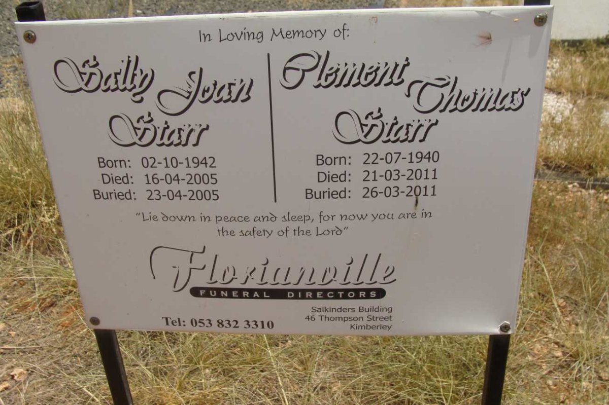 STARR Clement Thomas 1940-2011 &amp; Sally Joan 1942-2005