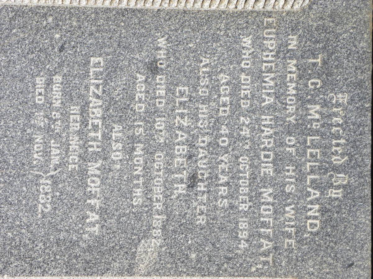 Mc LELLAND Euphemia Hardie Moffat -1894 :: Mc LELLAND Elizabeth -1882 :: MOFFAT Elizabeth 1882-1882