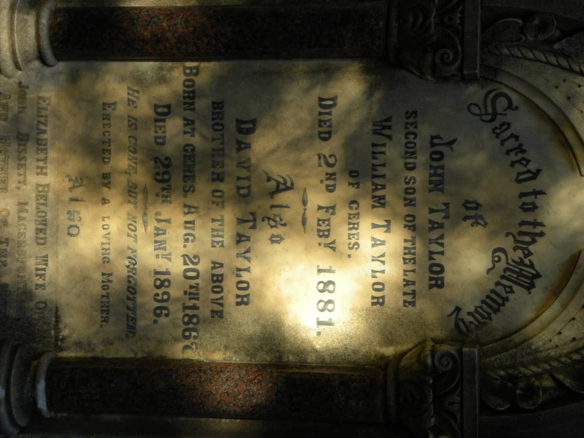 TAYLOR John -1881 :: TAYLOR David 186?-1896 :: BISSETT Elizabeth 1838-1899
