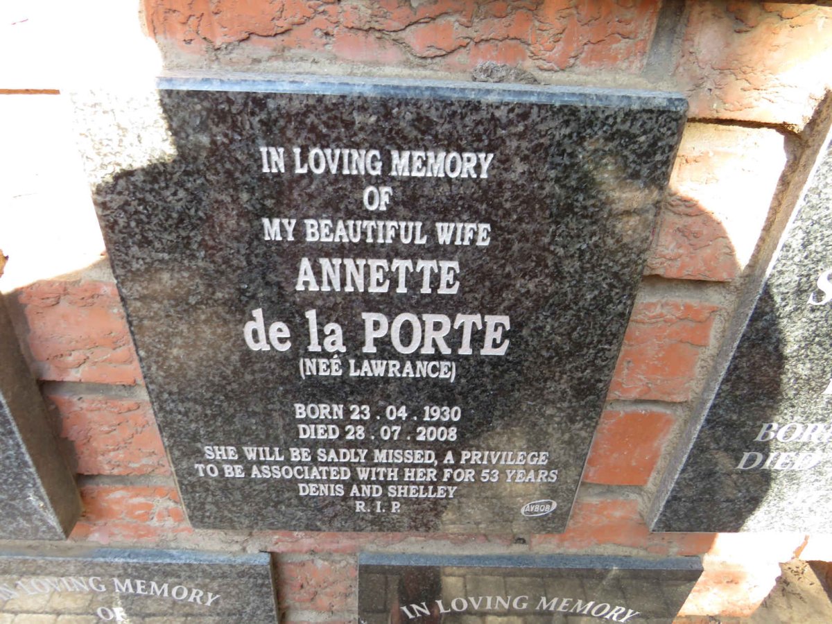PORTE Annette, de la nee Lawrance 1930-2008