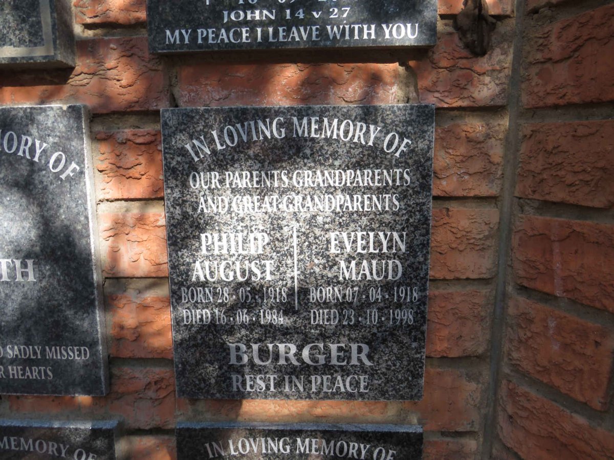 BURGER Philip August 1918-1984 & Evelyn Maud 1918-1998