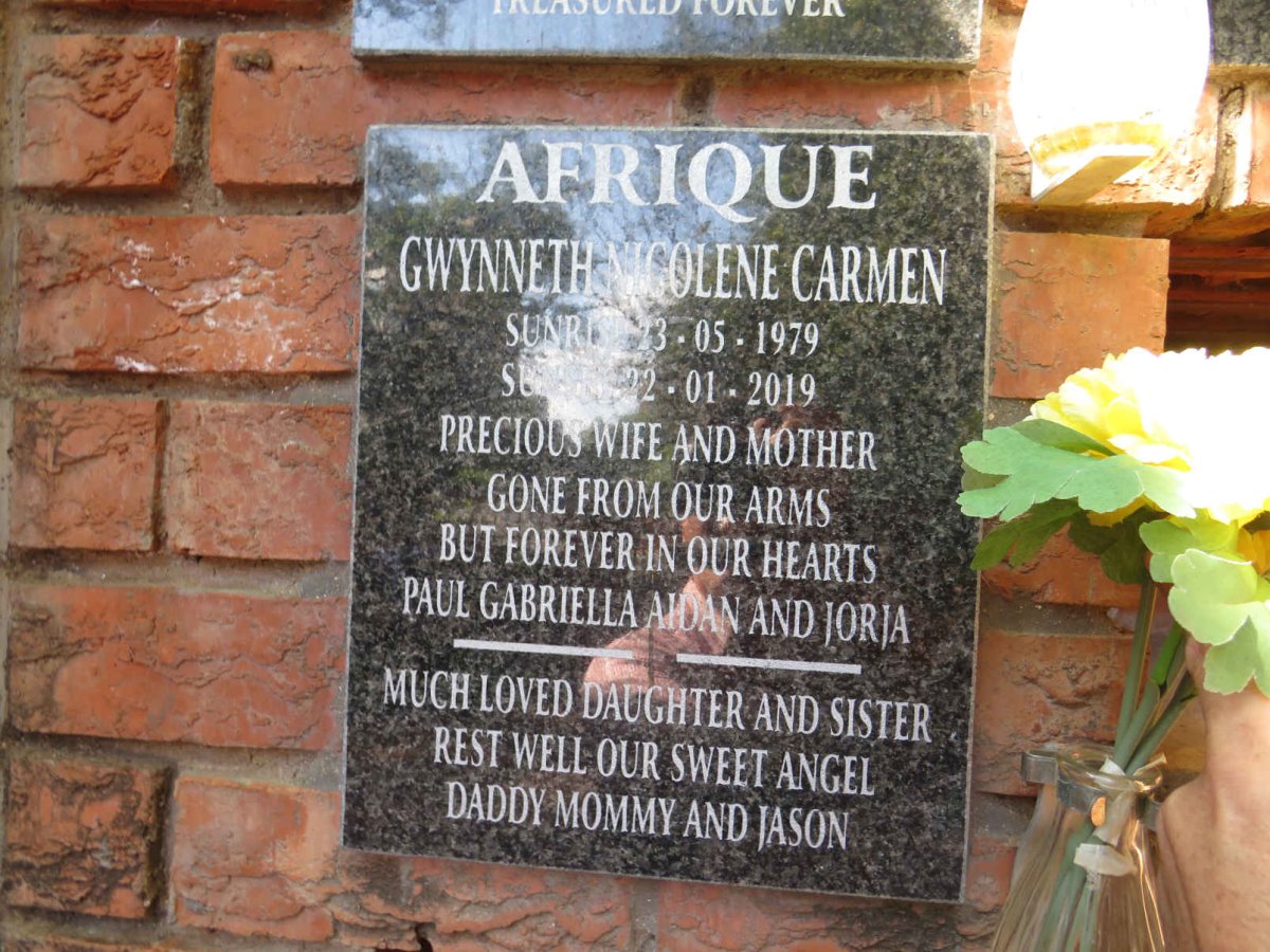 AFRIQUE Gwynneth Nicolene Carmen 1979-2019