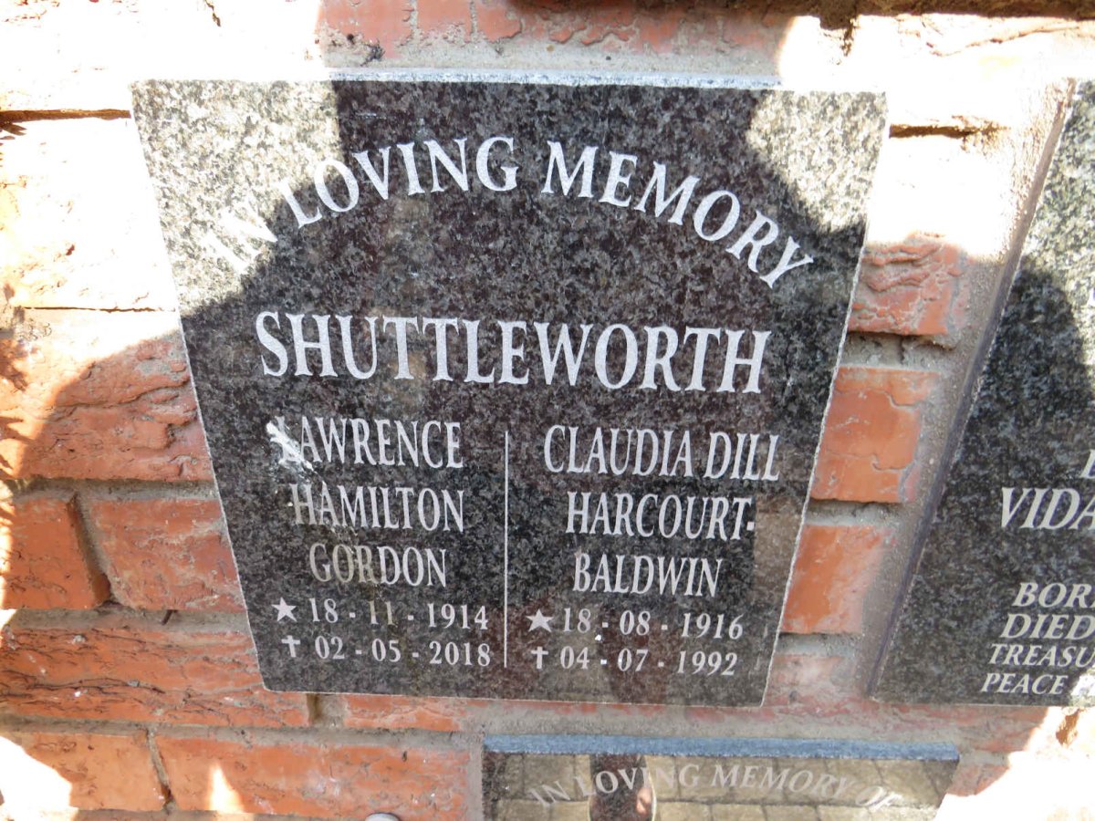 SHUTTLEWORTH Lawrence Hamilton Gordon 1914-2018 & Claudia Dill HARCOURT-BALDWIN 1916-1992