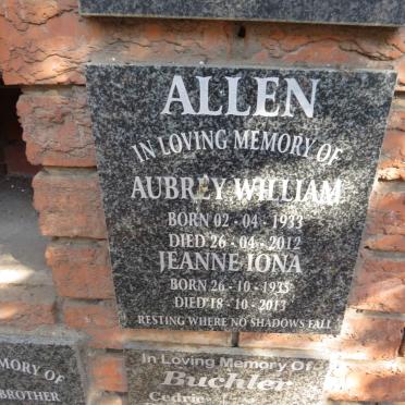 ALLEN Aubrey William 1933-2012 & Jeanne Iona 1935-2013