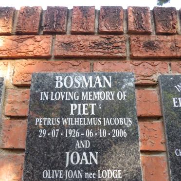BOSMAN Petrus Wilhelmus Jacobus 1926-2006 & Olive Joan LODGE 1926-2009