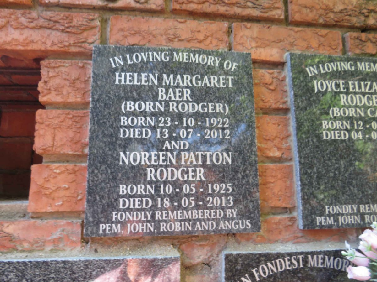 BAER Helen Margaret nee RODGER 1922-2012 :: RODGER Noreen Patton 1925-2013