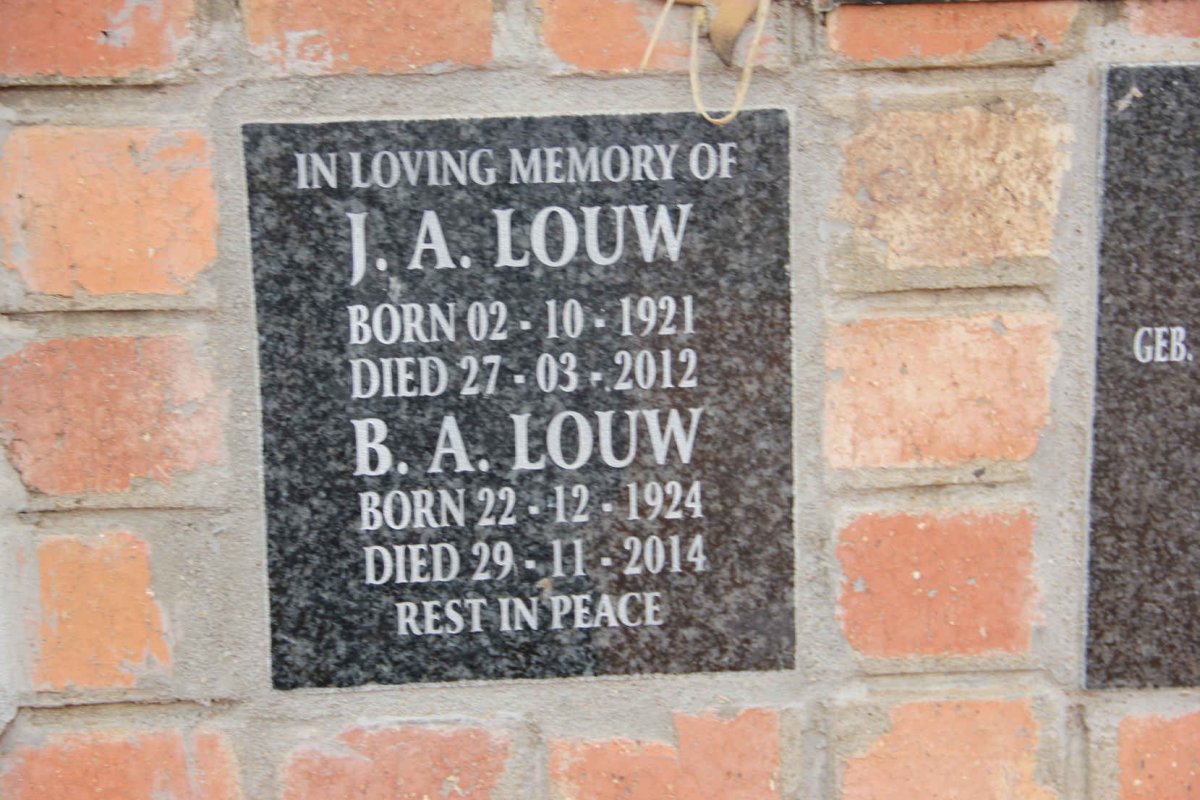 LOUW J.A. 1921-2012 &amp; B.A. 1924-2014