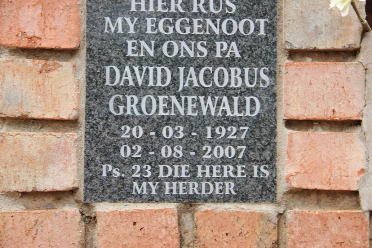 GROENEWALD David Jacobus 1927-2007