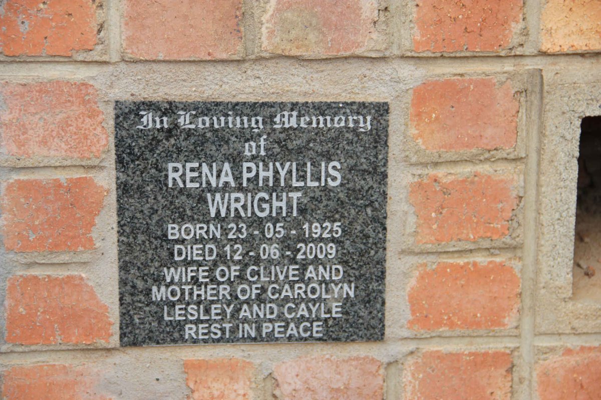 WRIGHT Rena Phyllis 1925-2009