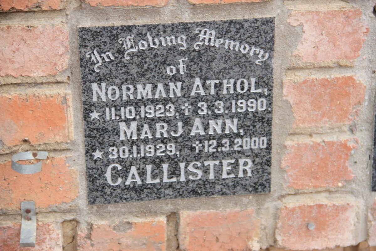 CALLISTER Norman Athol 1923-1990 &amp; Marj Ann 1929-2000