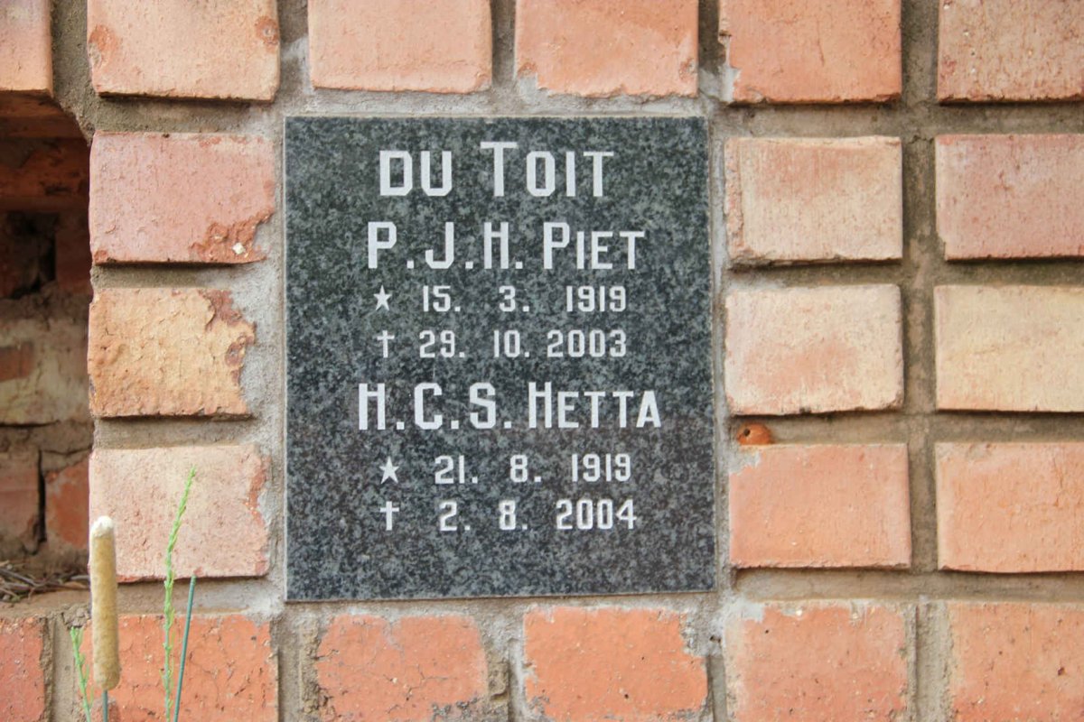 TOIT P.J.H., du 1919-2003 &amp; H.C.S. 1919-2004
