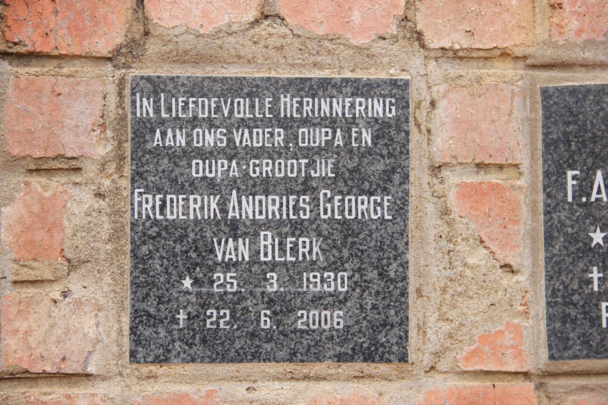 BLERK Frederik Andries George, van 1930-2006