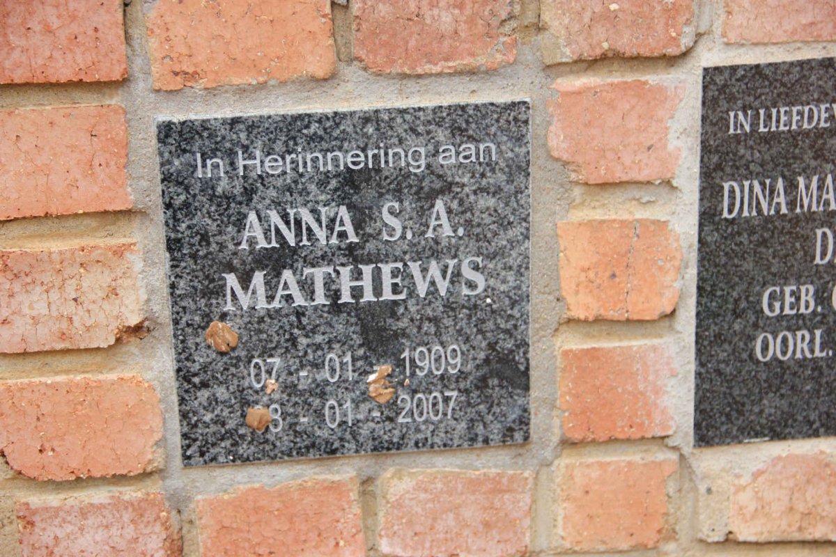 MATHEWS Anna S.A. 1909-2007