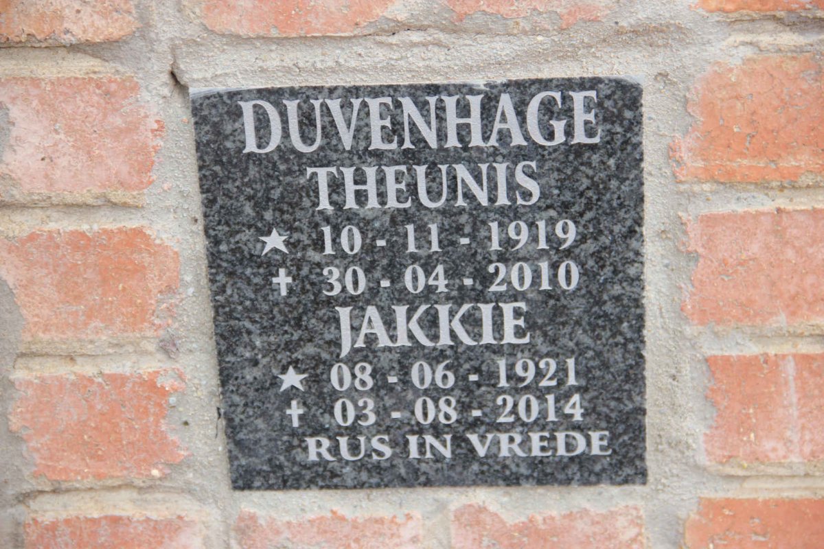 DUVENHAGE Theunis 1919-2010 &amp; Jakkie 1921-2014