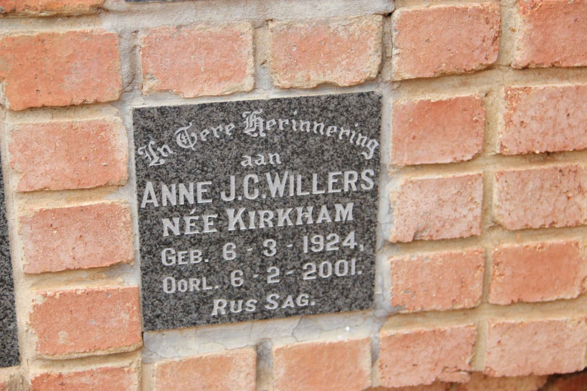 WILLERS Anne J.C. nee KIRKHAM 1924-2001