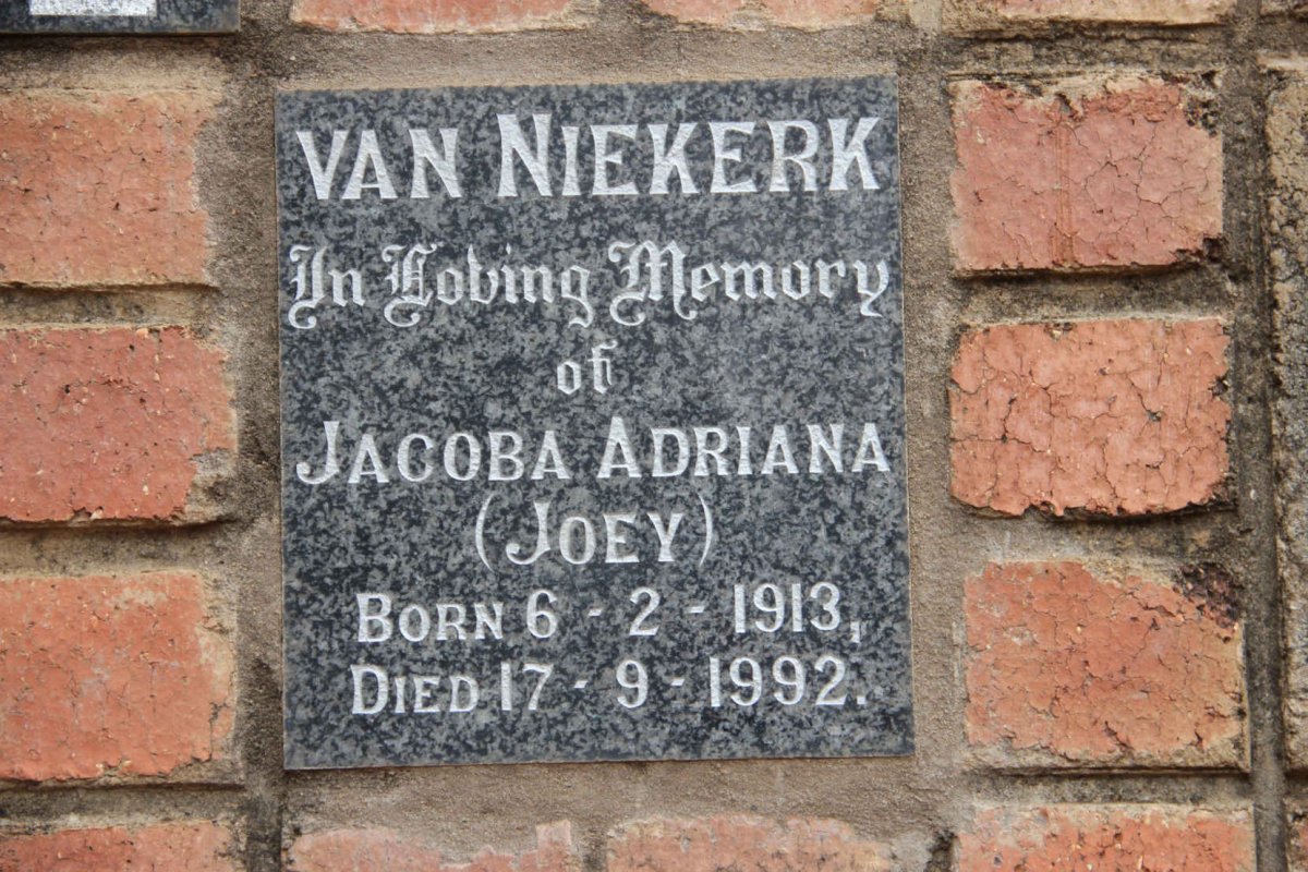 NIEKERK Jacoba Adriana, van 1913-1992