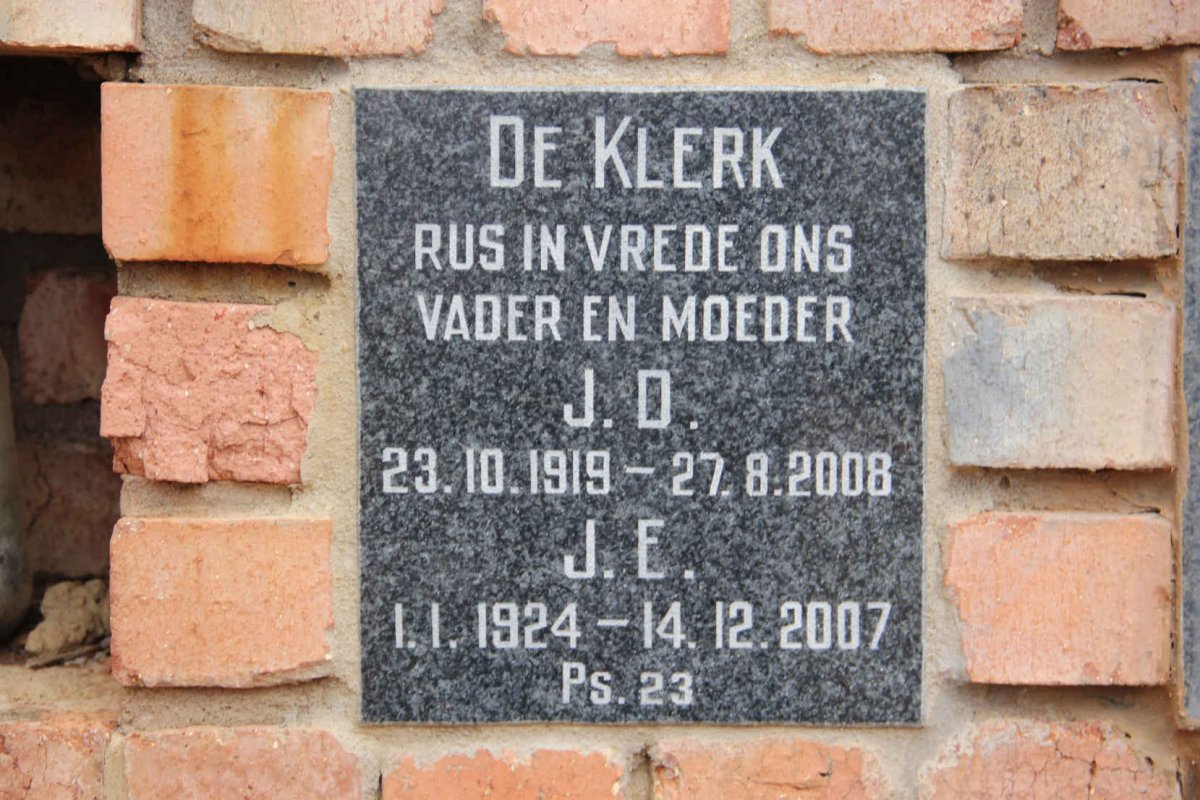 KLERK J.D., de 1919-2008 &amp; J.E. 1924-2007
