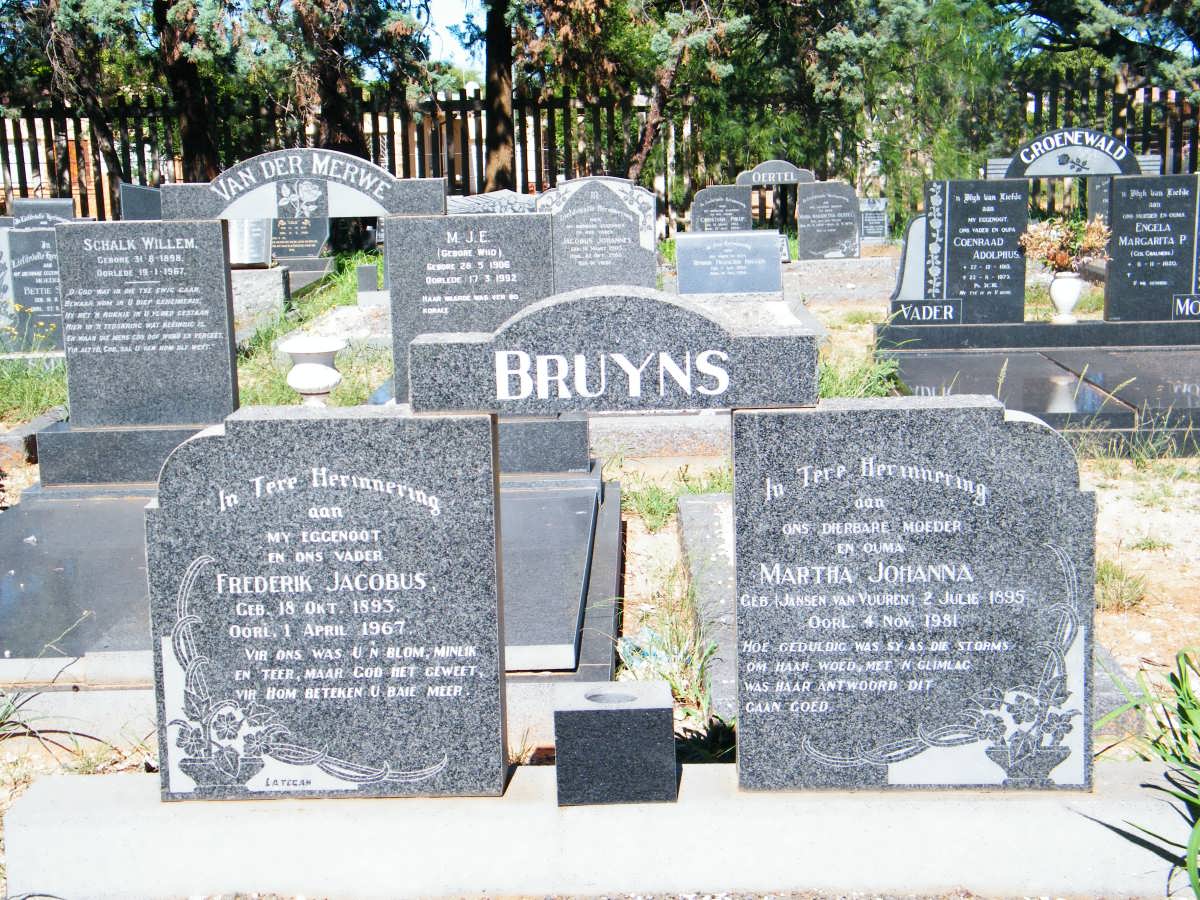BRUYNS Frederik Jacobus 1893-1967 &amp; Martha Johanna JANSEN VAN VUUREN 1895-1981