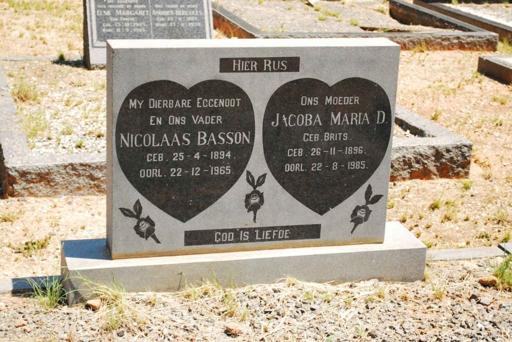 BASSON Nicolaas 1894-1965 &amp; Jacoba Maria D. BRITS 1896-1985