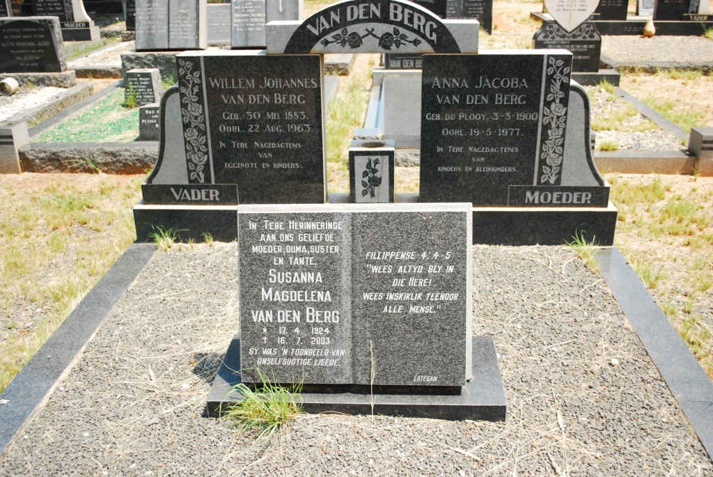 BERG Willem Johannes, van den ?1893-1963 &amp; Anna Jacoba DU PLOOY ?1900-1977 :: VAN DEN BERG Susanna Magdalena 1924-2003