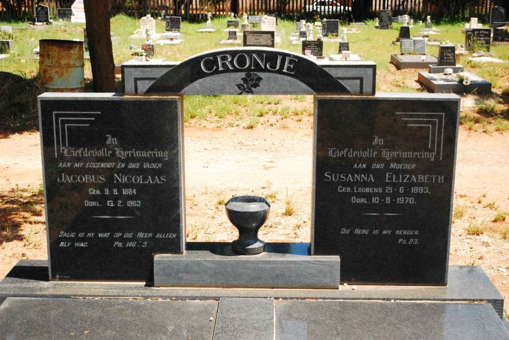 CRONJE Jacobus Nicolaas 1884-1983 &amp; Susanna Elizabeth LOURENS 1893-1970