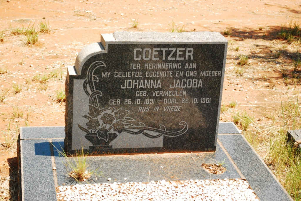 COETZER Johanna Jacoba nee VERMEULEN 1891-1961