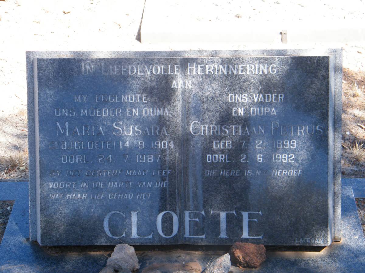 CLOETE Christiaan Petrus 1899-1992 &amp; Maria Susara CLOETE 1904-1987