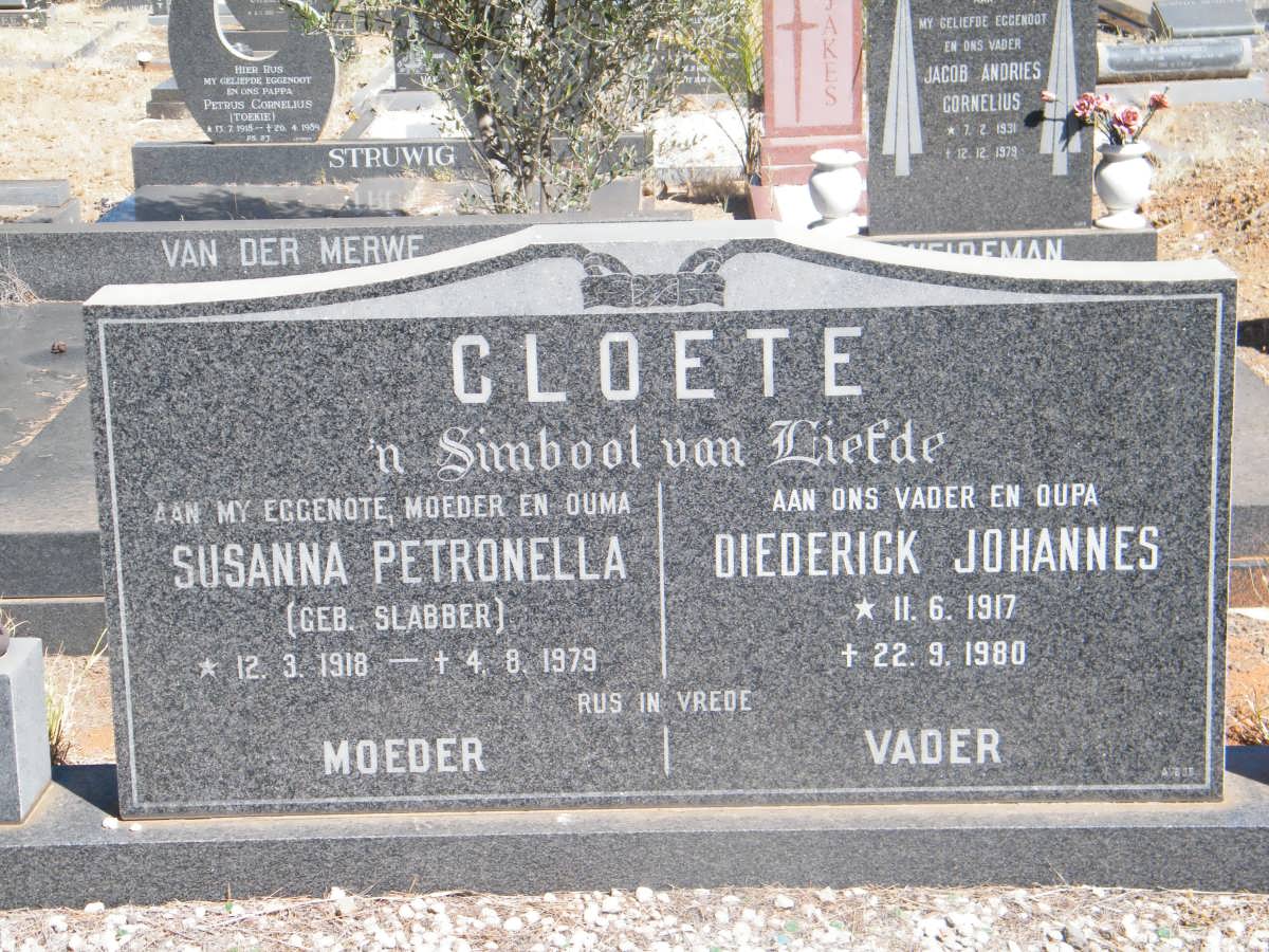 CLOETE Diederick Johannes 1917-1980 &amp; Susanna Petronella SLABBER 1918-1979