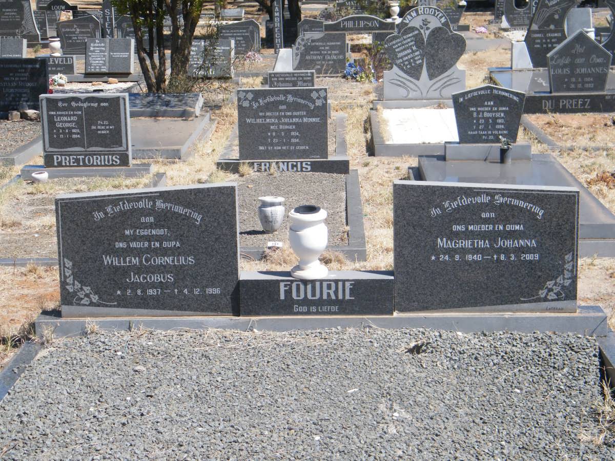 FOURIE Willem Cornelius Jacobus 1937-1996 &amp; Magrietha Johanna 1940-2009