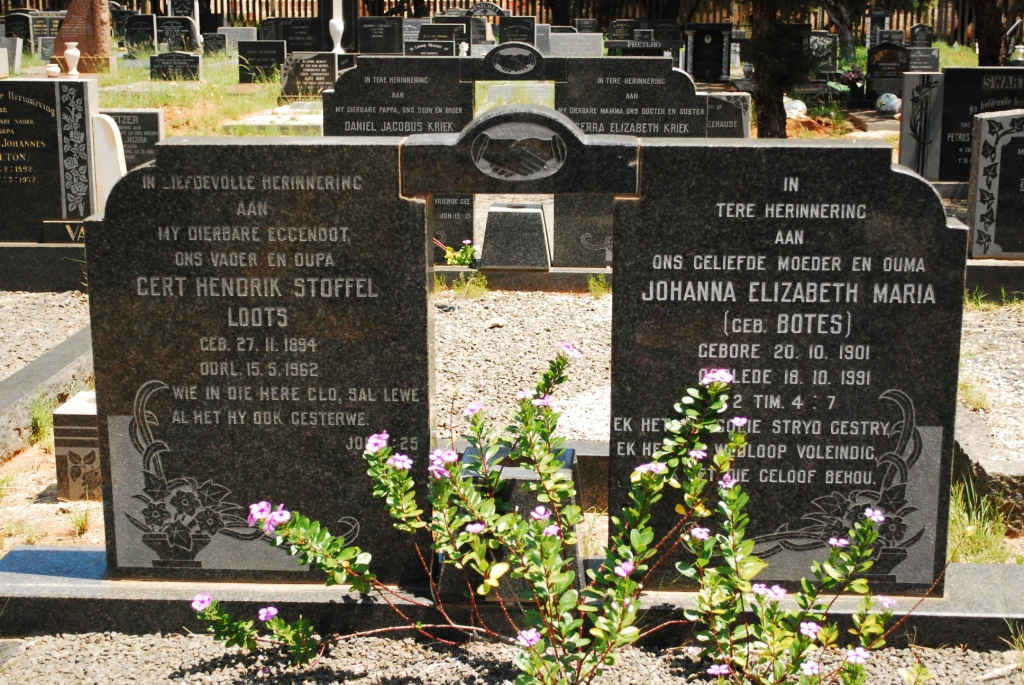 LOOTS Gert Hendrik Stoffel 1894-1962 &amp; Johanna Elizabeth Maria BOTES 1901-1991