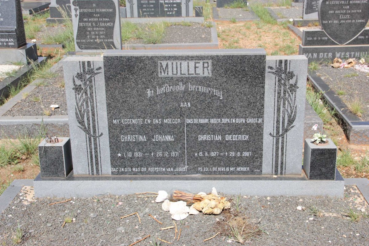 MULLER Christian Diederick 1927-2007 &amp; Christina Johanna 1931-1971
