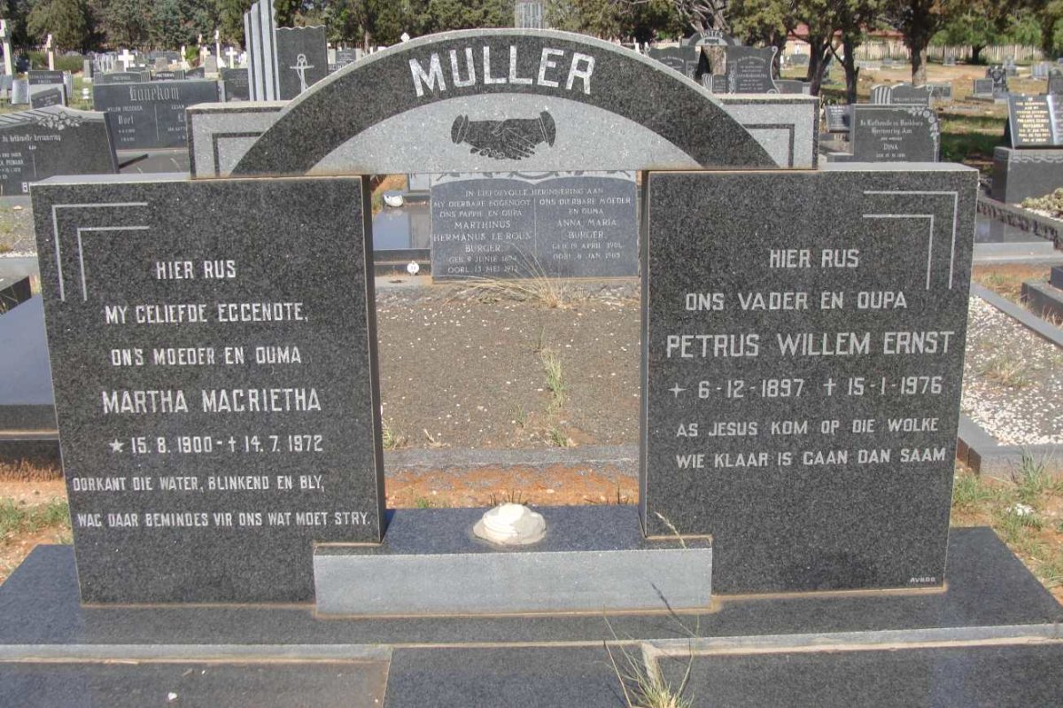 MULLER Petrus Willem Ernst 1897-1976 &amp; Martha Magrietha 1900-1972