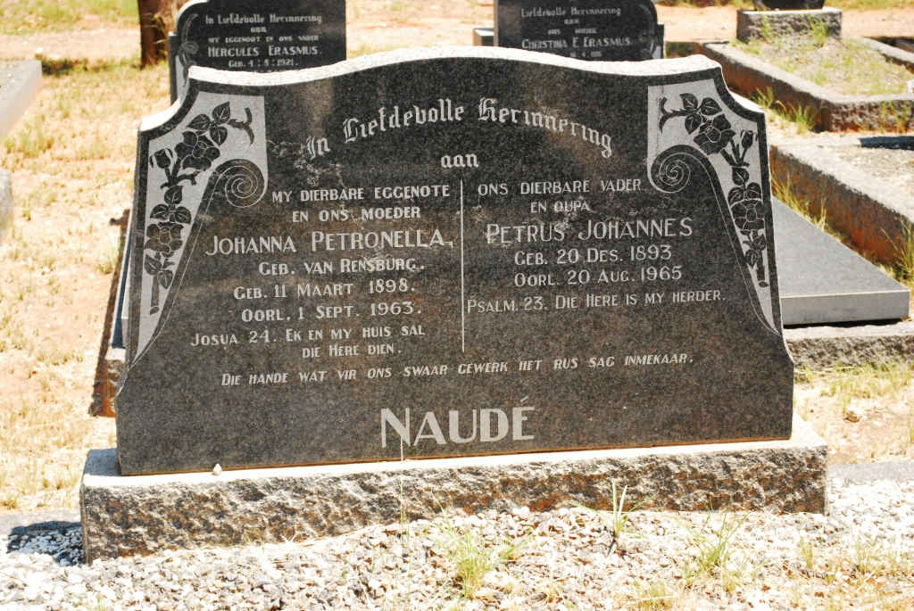 NAUDE Petrus Johannes 1893-1965 &amp; Johanna Petronella VAN RENSBURG 1898-1963