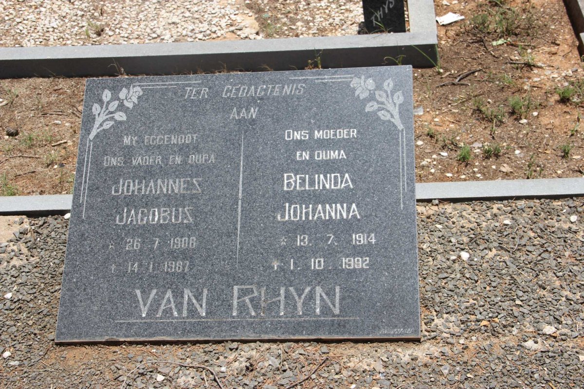 RHYN Johannes Jacobus, van 190?-1987 &amp; Belinda Johanna 1914-1992