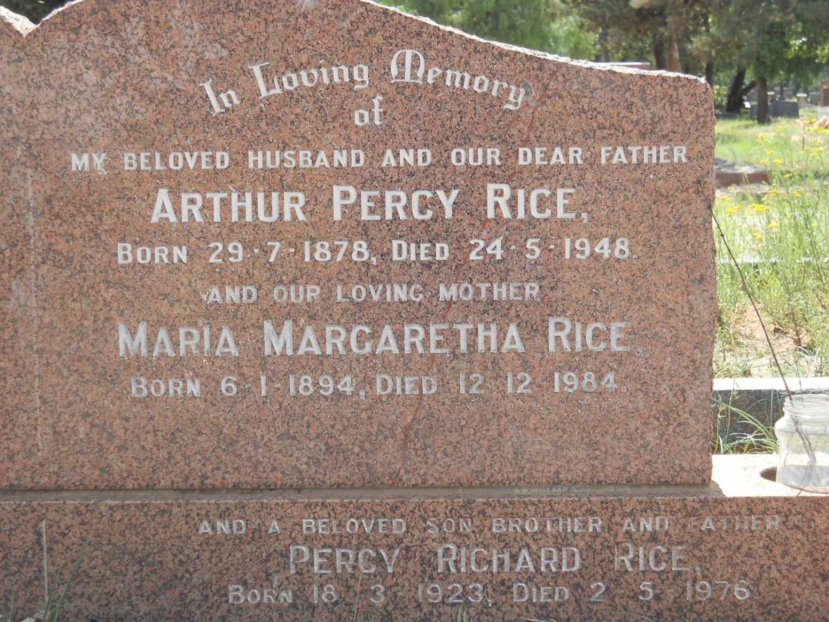 RICE Arthur Percy 1878-1948 &amp; Maria Margaretha 1894-1984 :: RICE Percy Richard 1923-1976