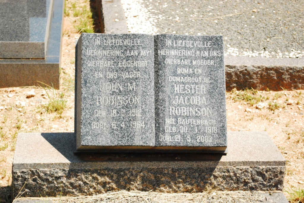 ROBINSON John M. 191201964 &amp; Hester Jacoba RAUTENBACH 1918-2003