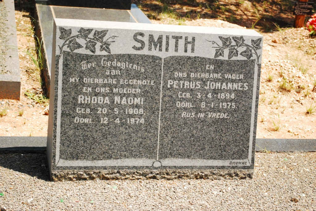 SMITH Petrus Johannes 1894-1975 &amp; Rhoda Naomi 1908-1974
