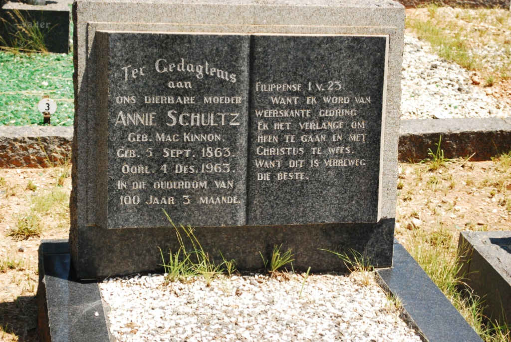 SCHULTZ Annie nee MAC KINNON 1863-1963