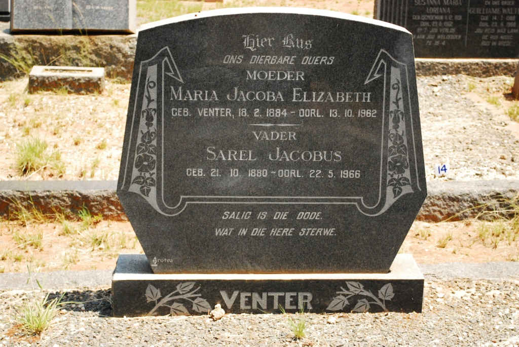 VENTER Sarel Jacobus 1880-1966 &amp; Maria Jacoba Elizabeth VENTER 1884-1962