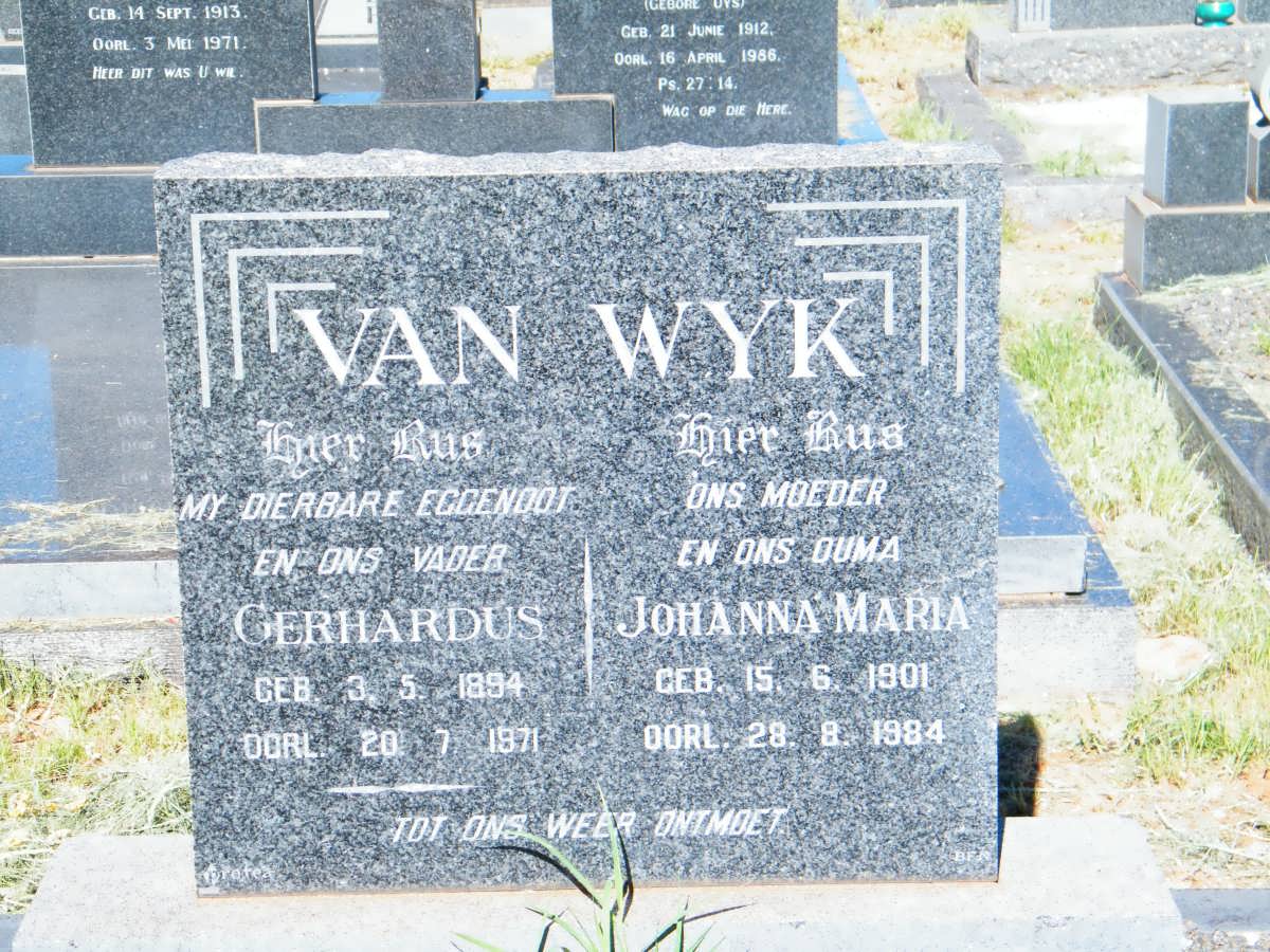WYK Gerhardus, van 1894-1971 &amp; Johanna Maria 1901-1984