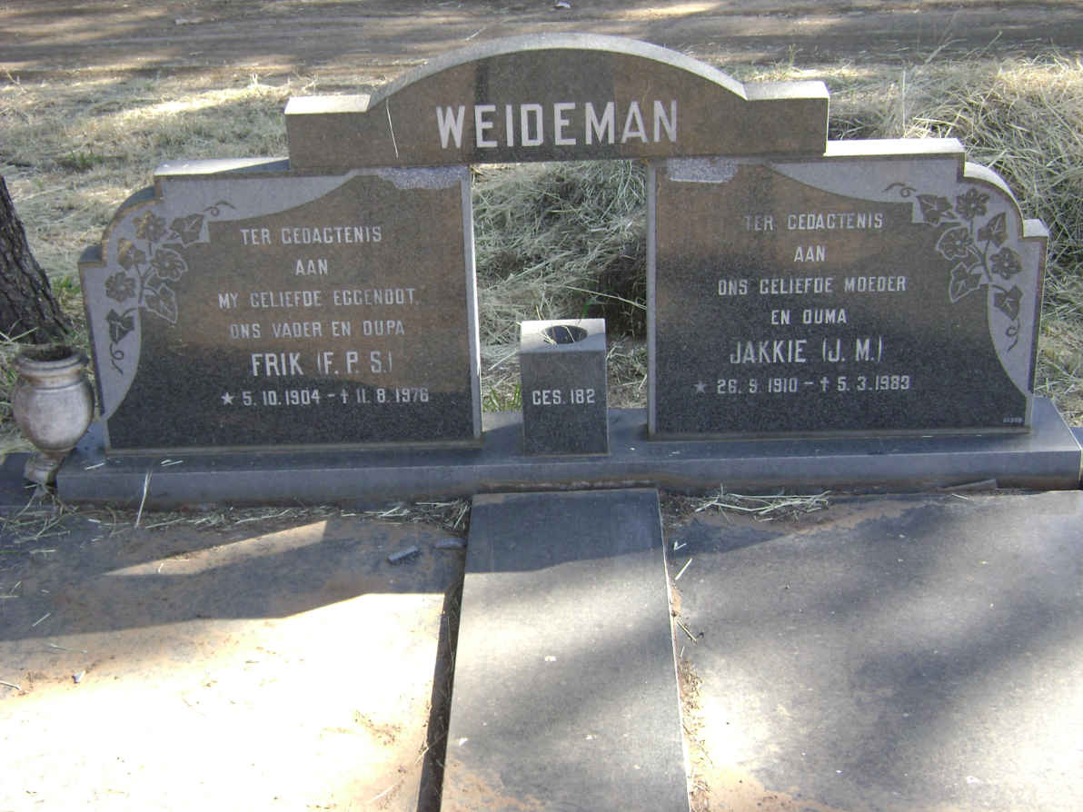 WEIDEMAN F.P.S. 1904-1976 &amp; J.M. 1910-1983